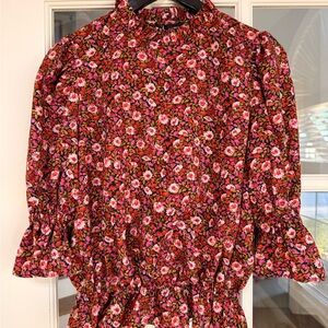 Ann Taylor Multicolor Floral Ruffle Blouse